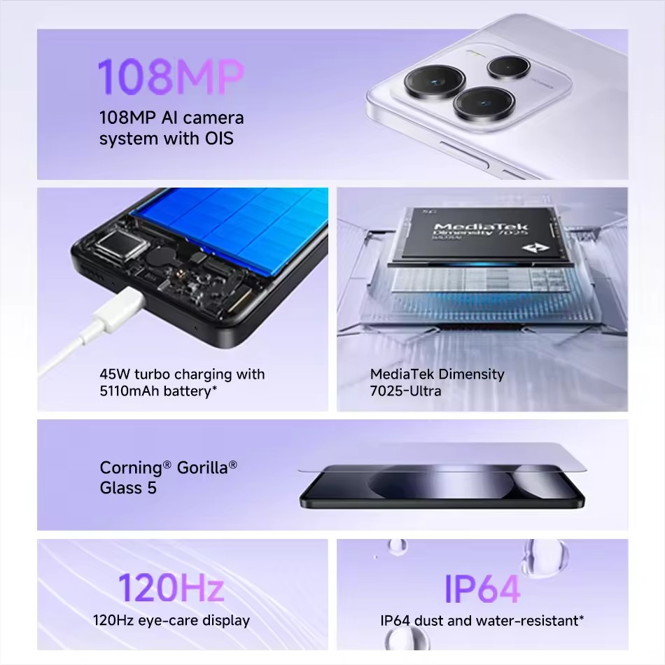 Global Version Xiaomi Redmi Note 14 5G, 8GB+256GB,6.67" AMOLED display,108MP AI camera system with OIS, 45W turbo charging with 5110mAh battery, 