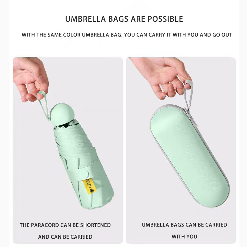 5-Fold UV Protection Capsule Umbrella with Black Coating for Sun and Rain Use - Customizable Logo Printing Available