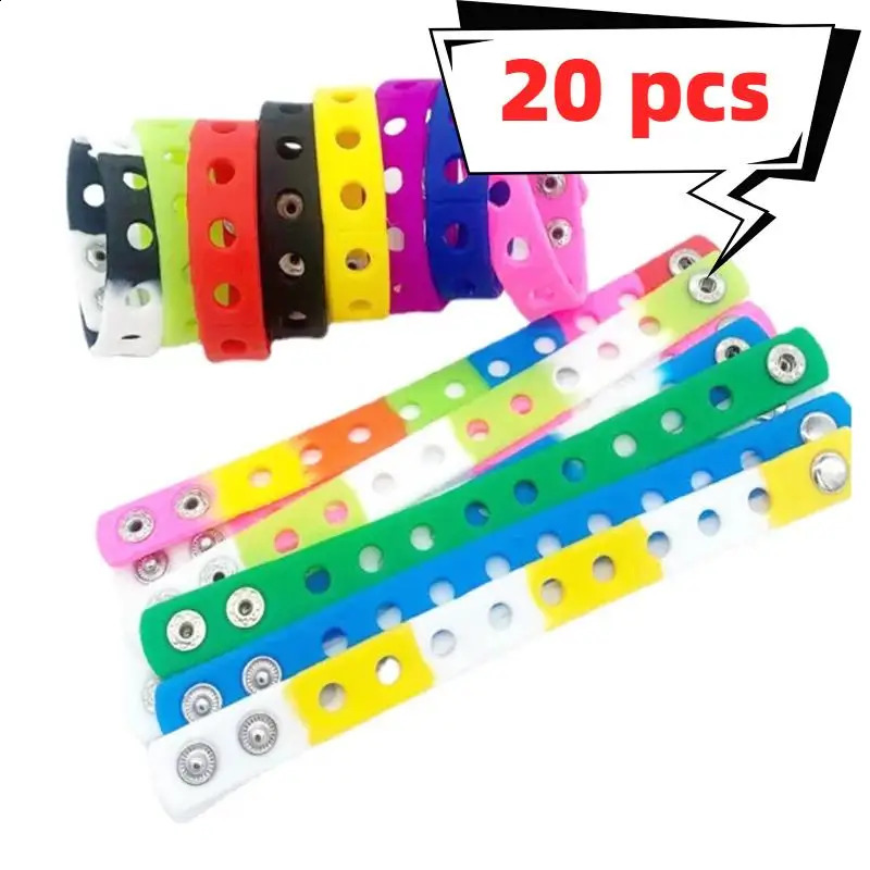 20pcs/lot Mix Style Random Silicone Bracelet Wristband 18cm Fit Shoe Charms Shoe Buckle Wristband Rubber Wrist Strap 250107