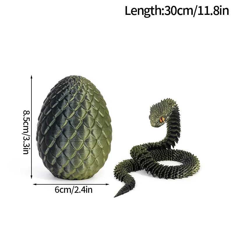 30cm 3D Printed Viper Snake Egg Crystal Dragon Egg Fidget Toy Animals Figures Rotatable Articulated Snake Toy New Year Kids Gift W250114