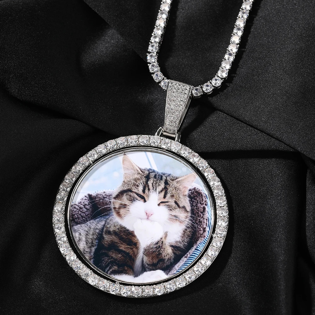 THE BLING KING Custom Oversize Round Spin Po Memory Pendant DIY Two Pic Medallions Necklace Hiphop Jewelry For Family Gift 250107