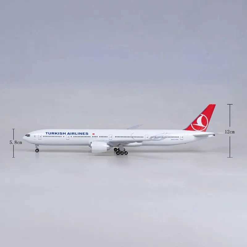 1 157 Scale 47cm Large 777 Airplane Model Turkish Boeing B777 Aircraft Model Die-cast Aircraft with LED Lights For Collector X250114