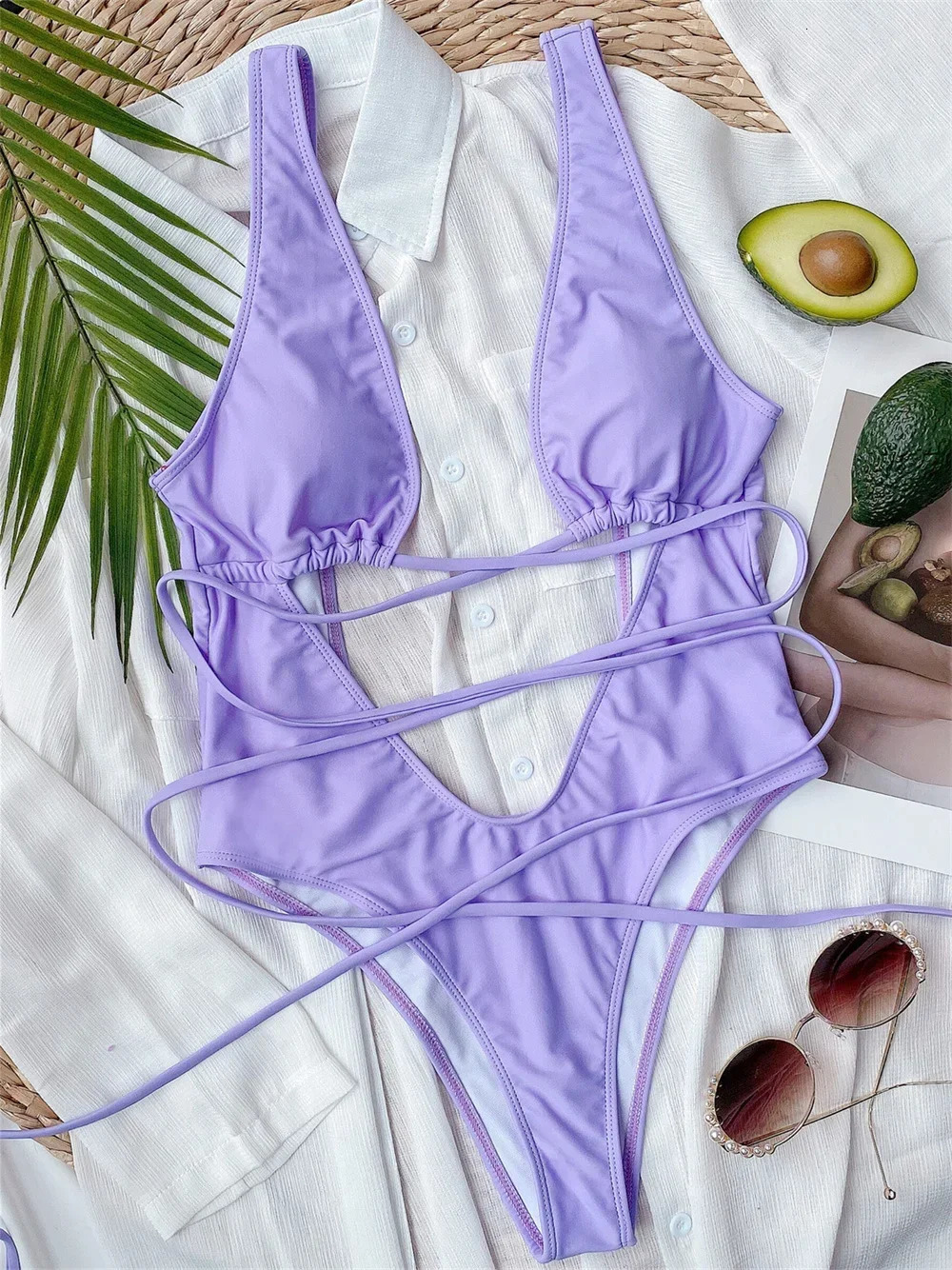 Sexy Red Swimsuit Micro String Bikini Hollow Out Backless Monokini Women OnePiece Vacation Swimwears Bikinis Beach Bathing Suit 250114