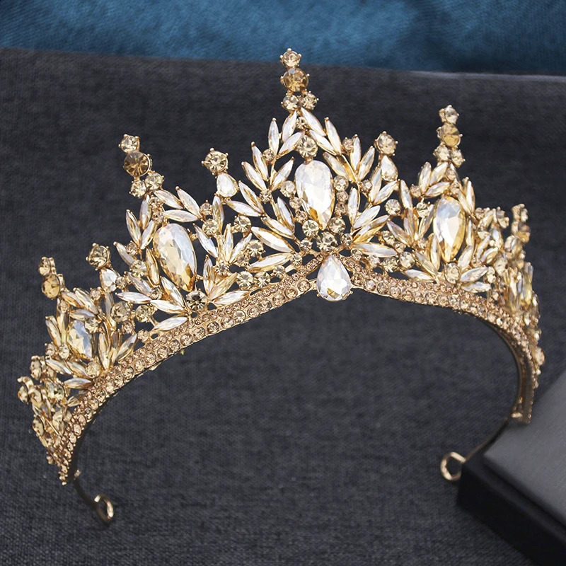 Champagne Crystal Crown Princess Tiara Headwear for Party Pageant Birthday Wedding Hair Jewelry Costume Accessories250108