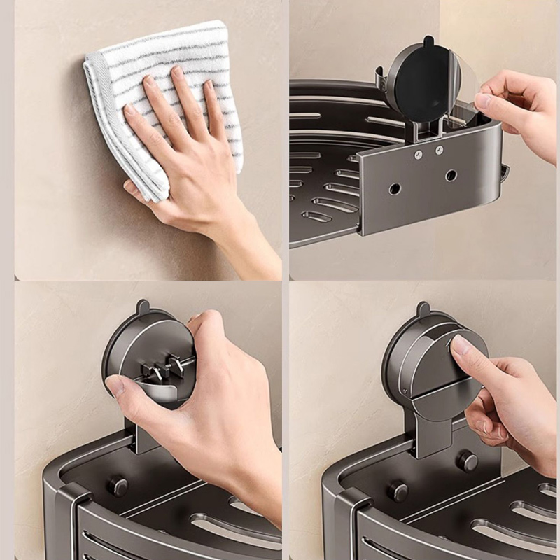 Bathroom triangular storage rack suction cup Aluminum bathroom storage Toilet shower shampoo lotion wall hanging corner shelf