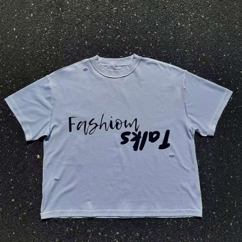 Cotton American style dark classic pattern short T trend creative design sense summer top