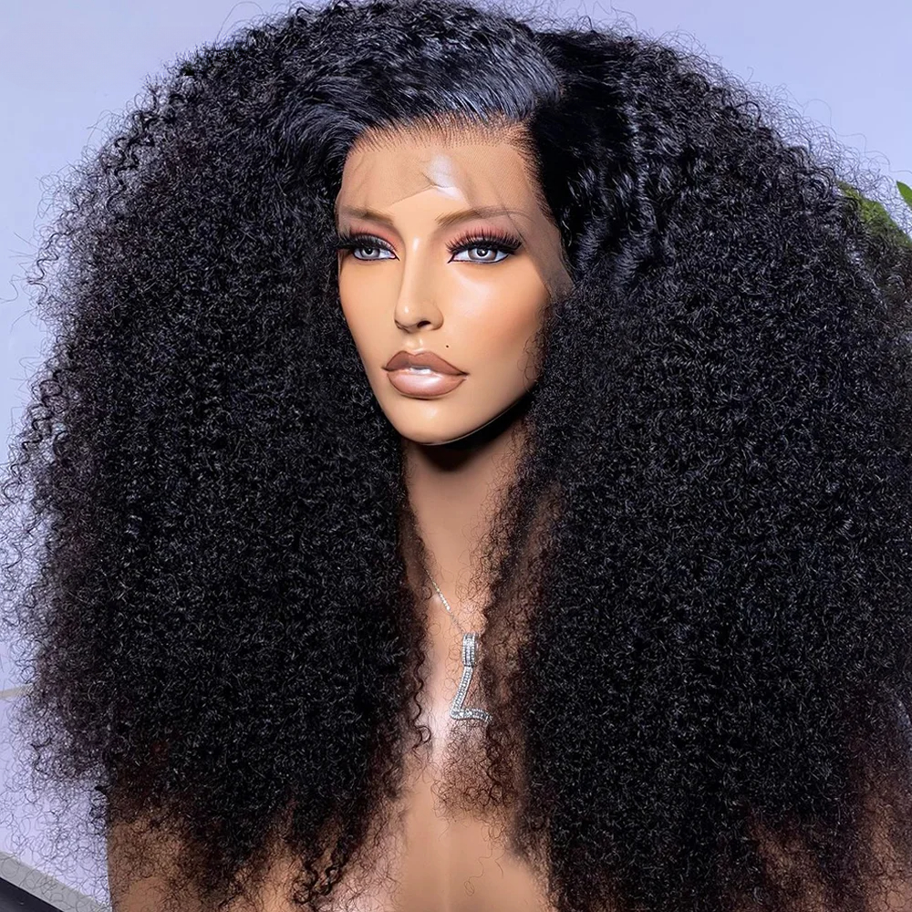 Free shipping Brazilian Black Glueless Afro Human Ready To Wear Kinky Curly 13x6 HD Lace Frontal Wig Pre Plucked with Baby Hair for Women