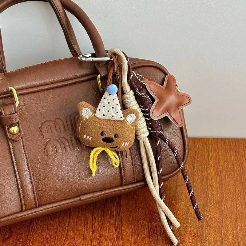 Keychains Lanyards Waist Chain Belts Cartoon plush teddy bear doll pendant high-end coffee color backpack bead chain keychain decoration H250115