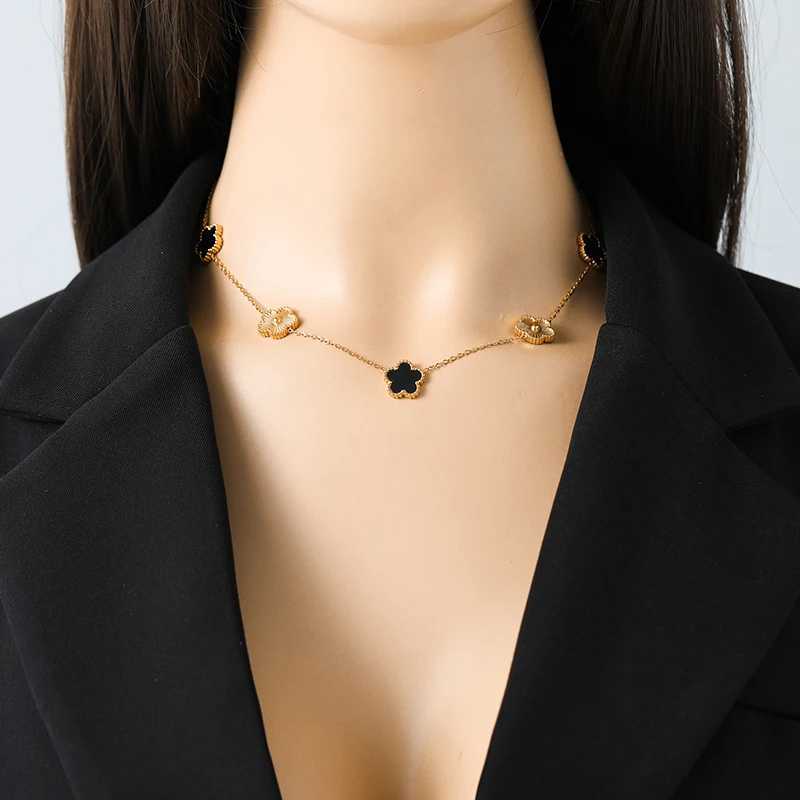 Pendant Necklaces EILIECK 316L Stainless Steel 4-Color Five Leaf CloverPendant Necklace For Women Fashion Two-Sided Neck Chain Jewelry Party Gift H250
