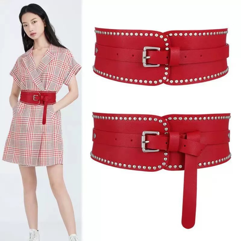 Wide Belt Women with Dresses Sub Shirt Waist Closing Decoration Purple Pink Red Girdle Seal Outer Fashion Hundred