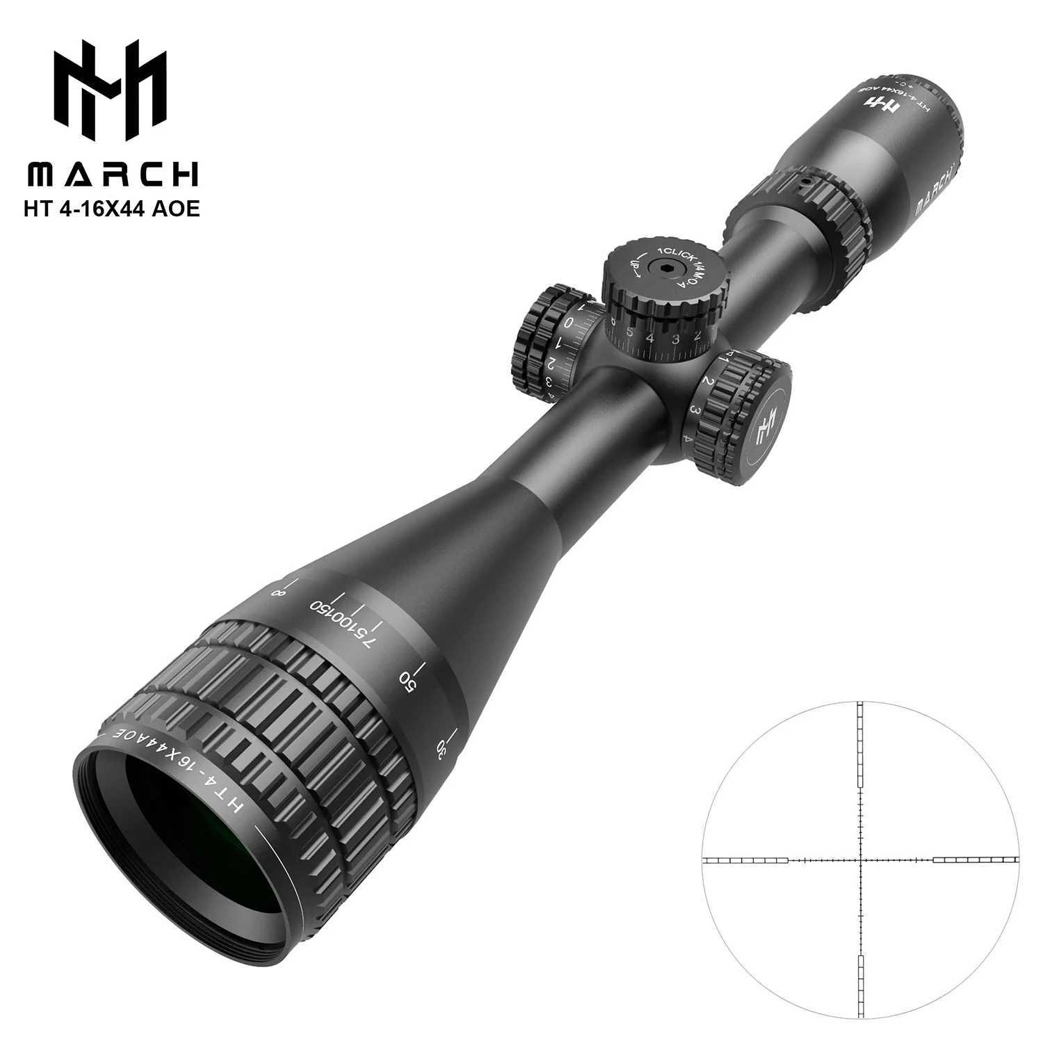 March HT4-6X44AOE Tactical Riflescope Spotting Rifle Scope Hunting Optical Collimator Airsoft Airgun Sight Red Green CrossW241014
