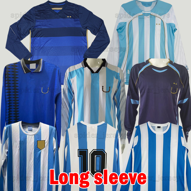 1978 Argentinas Long sleeve Retro Soccer Jerseys 1986 BATISTUTA KEMPES AIMAR 1994 98 RIQUELME HIGUAIN 2006 14 KUN AGUERO MILITO DI MARIA Men Uniforms Football Shirts