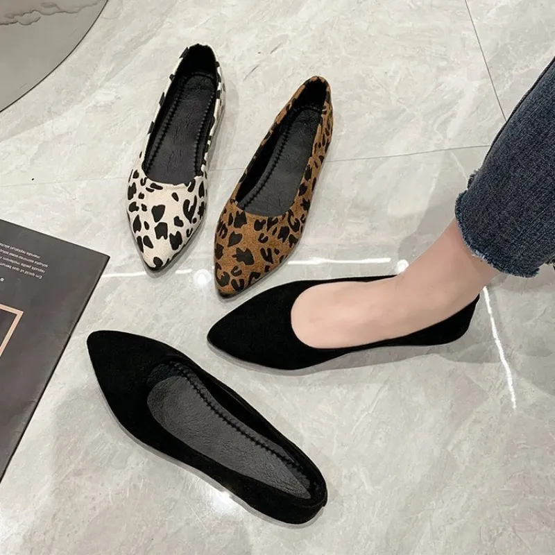 Woman Flats Fashion Leopard Print Shallow Mouth Single Casual Spring Autumn Pointed Toe Flat Slip on Women's Loafers Shoes zhanyishengli