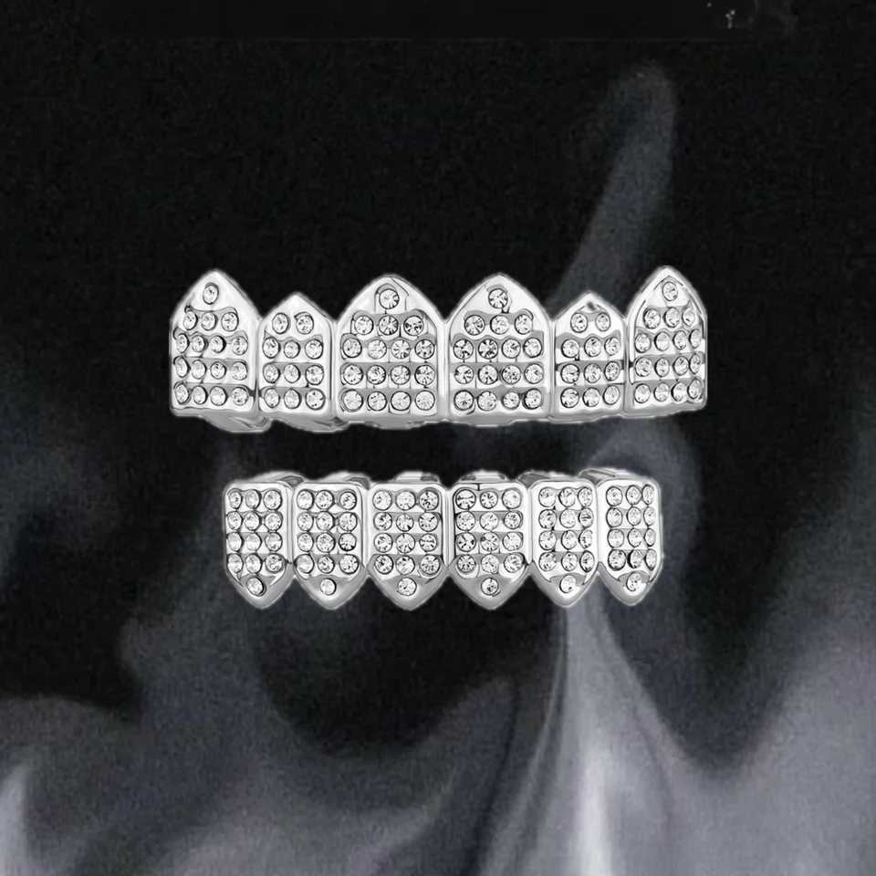 YOONGX Hip Hop 6/6 Czech Zirconia Grillz Fans 14K Gold Plated CZ Stone Tooth Hat Mens Jewelry GiftXJ250412