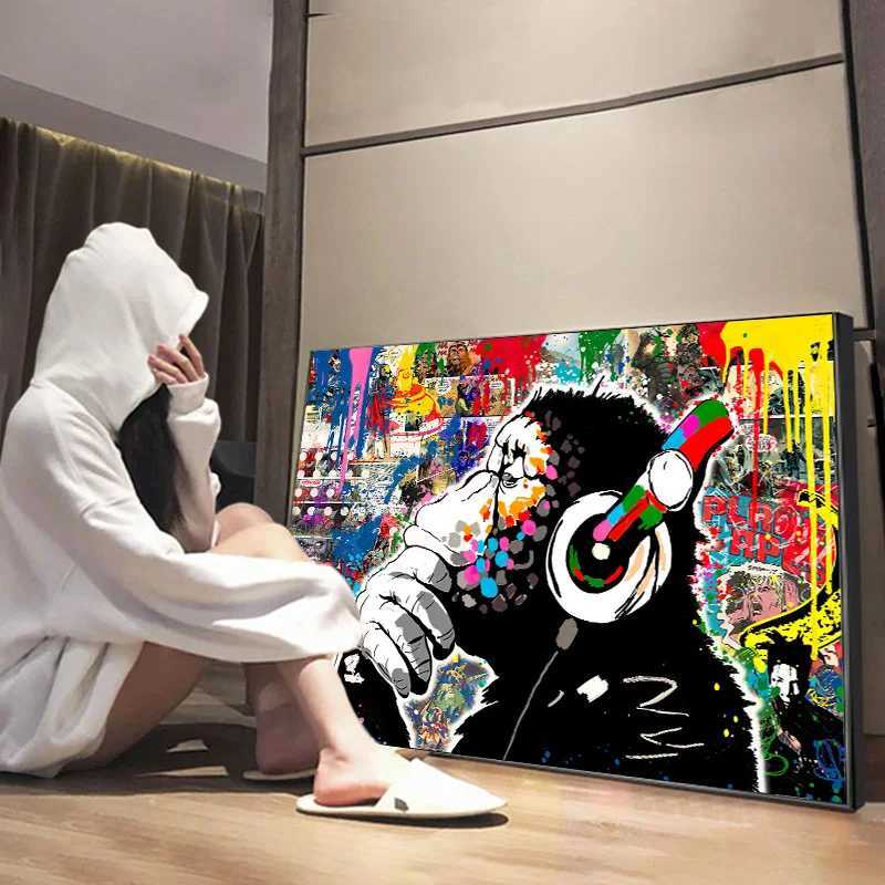 Paintings The Boy Behind The Curtains Graffiti Poster Banksy Street Art Funny Canvas Painting Print Wall Art for Home Bedroom Decor H250115