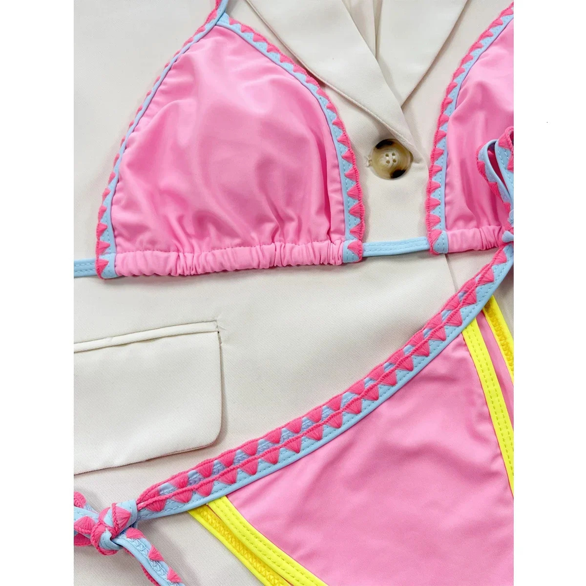 Sexy Triangle Bikini 2024 Women Two-Piece Pink Swimwear Suspender Halter Push Up Micro Swimsuit Bathing Suit Thong Swimwear Y184250115
