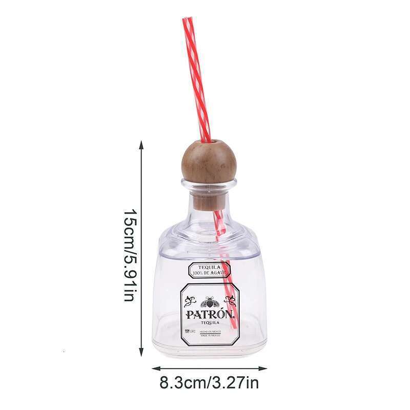 375Ml Acrylic Reusable Cups With Straw Hole Mini Patron Tequila Bottles Empty For Drinking