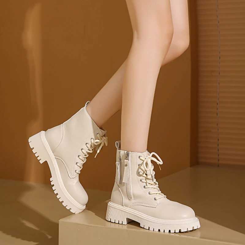 Womens Warm Short Plush Ankle Boots Winter 2024 PU Leather Waterproof Snow Boots Women N-Slip Lace Up Platform Combat BootiesXJ250115
