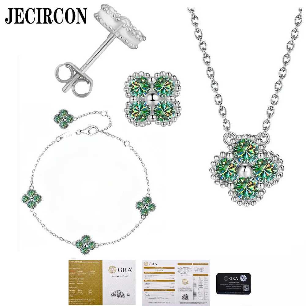 Bracelet Earrings Necklace JECIRCON 925 Sterling Silver Green Full Moissanite Jewelry Set Trendy for Women Wedding Party H250115