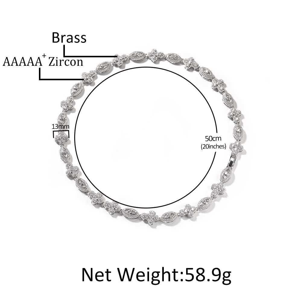 Hip Hop Cross Eye Pendant with Cuban Chain Necklace Set 5A Zircon Real Gold Plated Jewelry