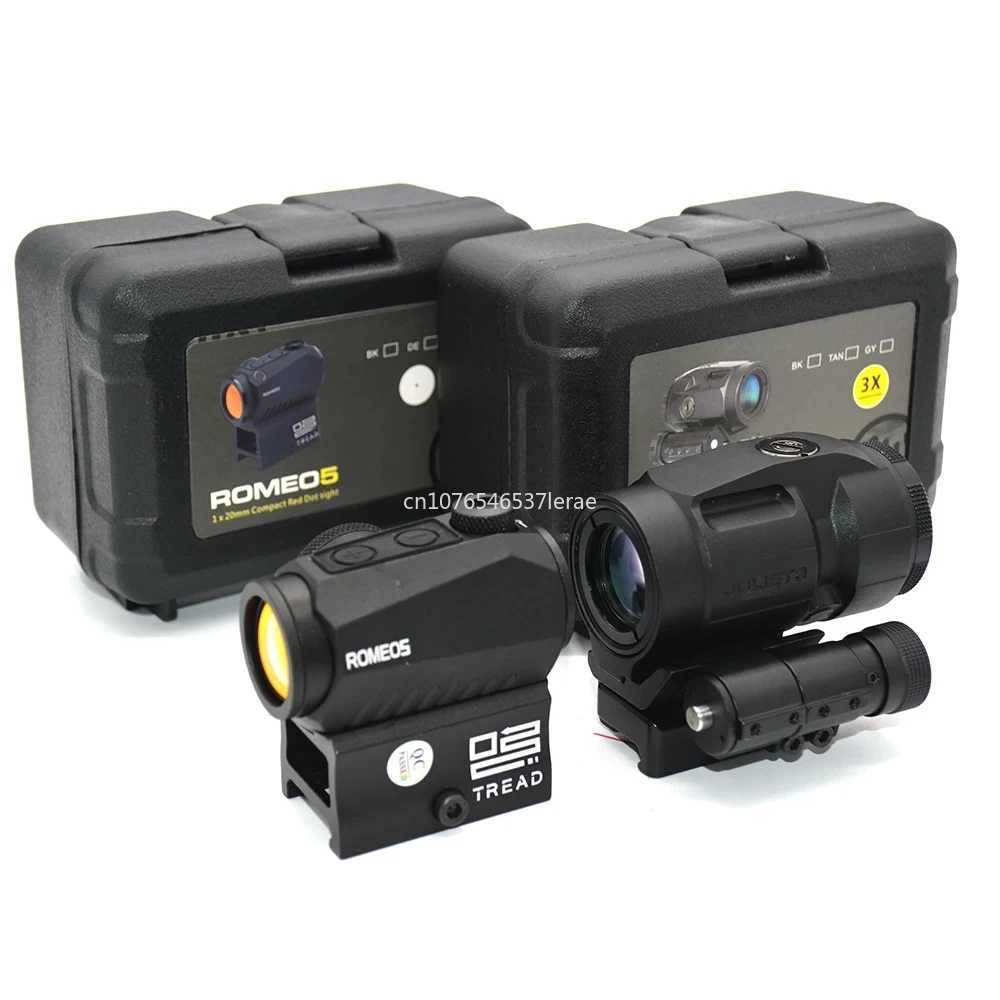 Top Quality ROMEO5 x20mm Compact 2 MOA Red Dot Sight JULIET3 3X Magnifier Riflescope Hunting Scope With 20mm Riser Rail MountW241014