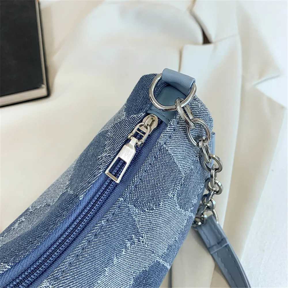 New Fashion Small Square Bag Retro French Women Denim Plaid Patterns Shoulder Bags Trend Female Underarm Chain Handbag Z250115