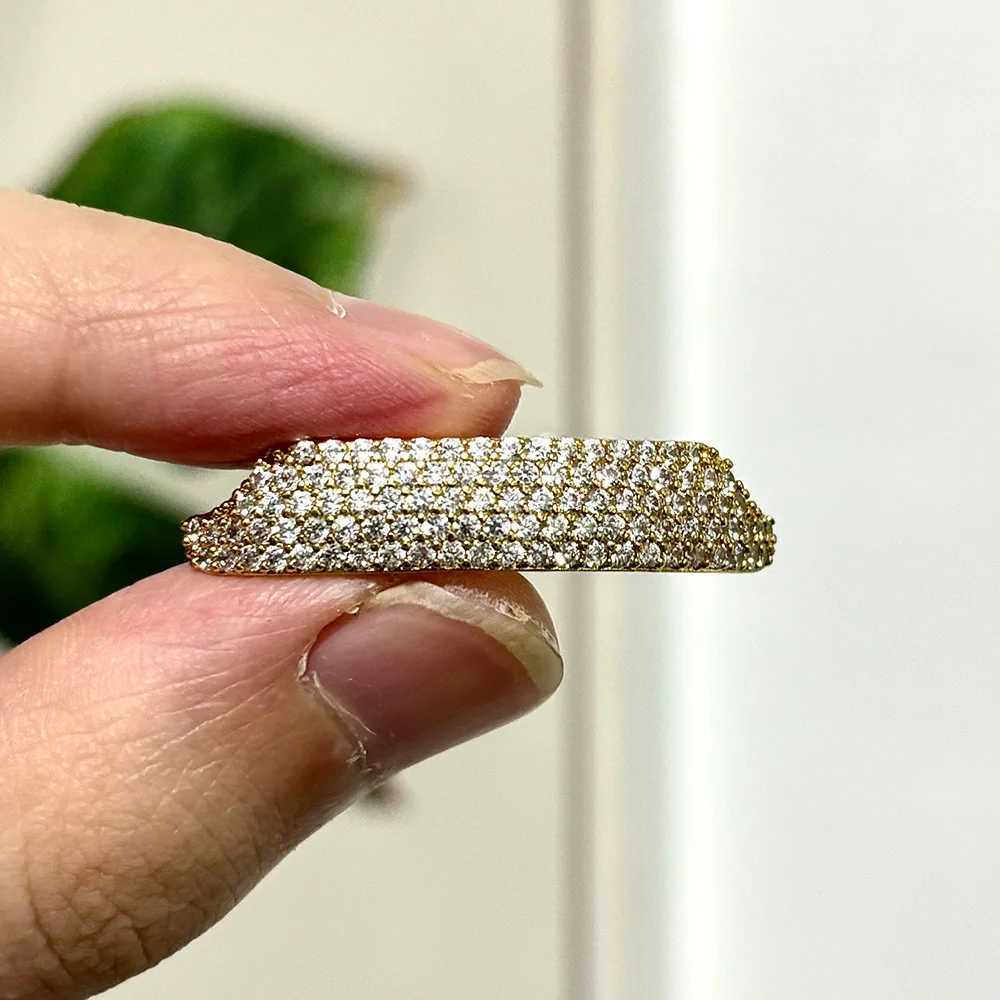 RACHELZ Geometric Rectangle Full CZ Stone Teeth Grillz Caps Gold Silver Color Zircon Tooth Grills For Women Men JewelryXJ250114