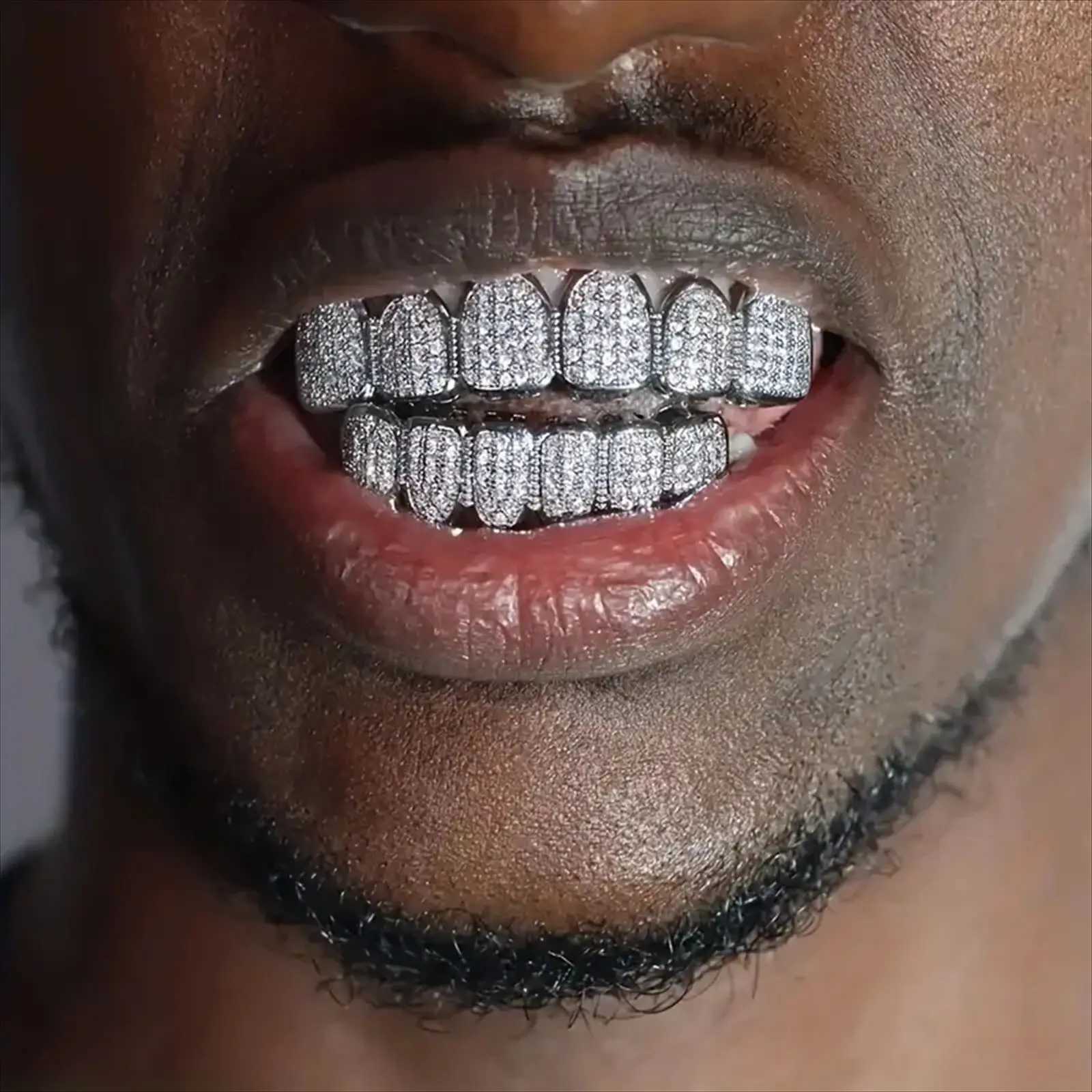 RACHELZ Hip Hop 6/6 Cubic Zircon Teeth Grillz Fashion Gold Silver Color CZ Stone Tooth Caps For Men Women Jewelry Halloween GiftXJ250114