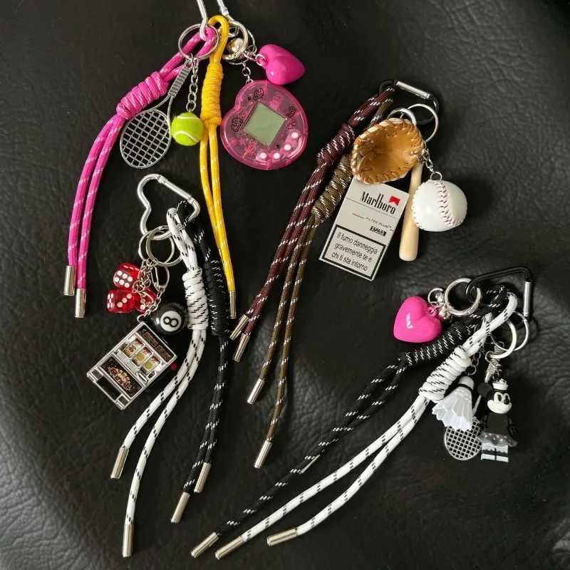 Keychains Lanyards Fashion niche personalized baseball car keychain bag pendant handmade couple woven lanyard H250115