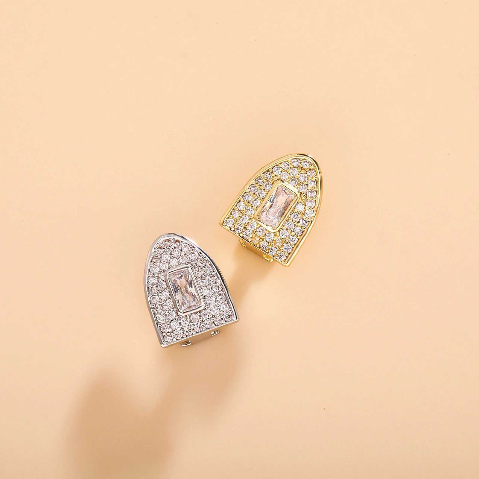 RACHELZ Fashion Iced Out CZ Stone Single Fangs Teeth Grillz For Women Men Hip Hop Zircon Tooth Caps Jewelry Cosplay GiftXJ250114