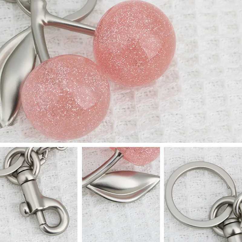 Keychains Lanyards Sparkling Pink Crystal Cherry Charm Keychain For Handbag Shoulder Bag Womens Attachment Part H250115