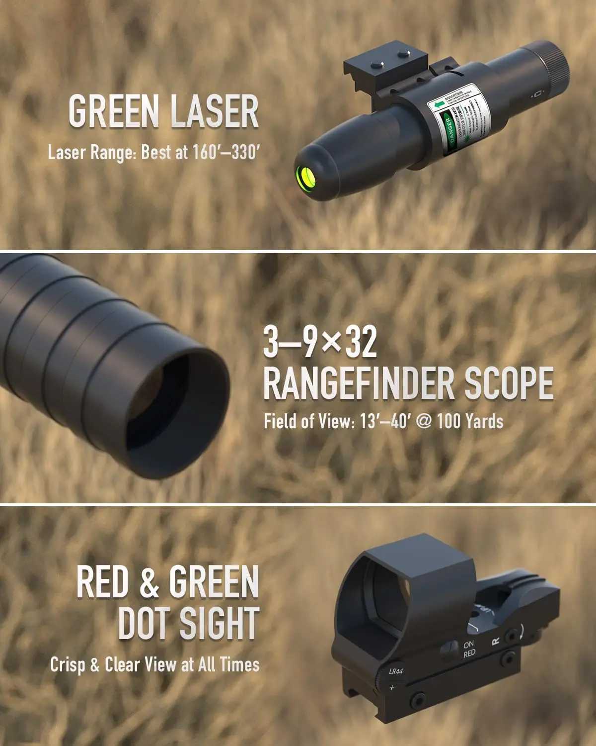Rangefinder Scope Red Green Dot Sight Laser and 4 Slots RiserW241014