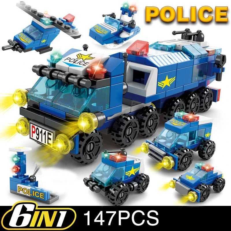 6in1 In Police Car Fire Engineering Engine Mini Loader Truck Classic Model Building Blocks Sets Bricks Toy Christmas Gift W250115