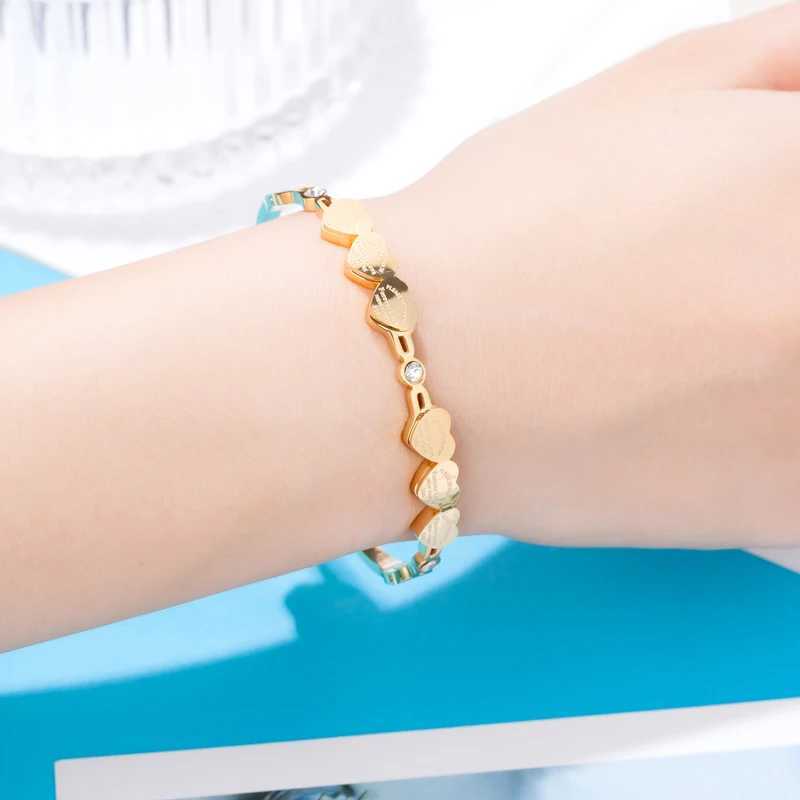 Chain Beautiful Crystal And 6 Forever Love Small Peach Heart Bracelets Bangle Stainless Steel Brand Jewelry Woman Wholesale H250115