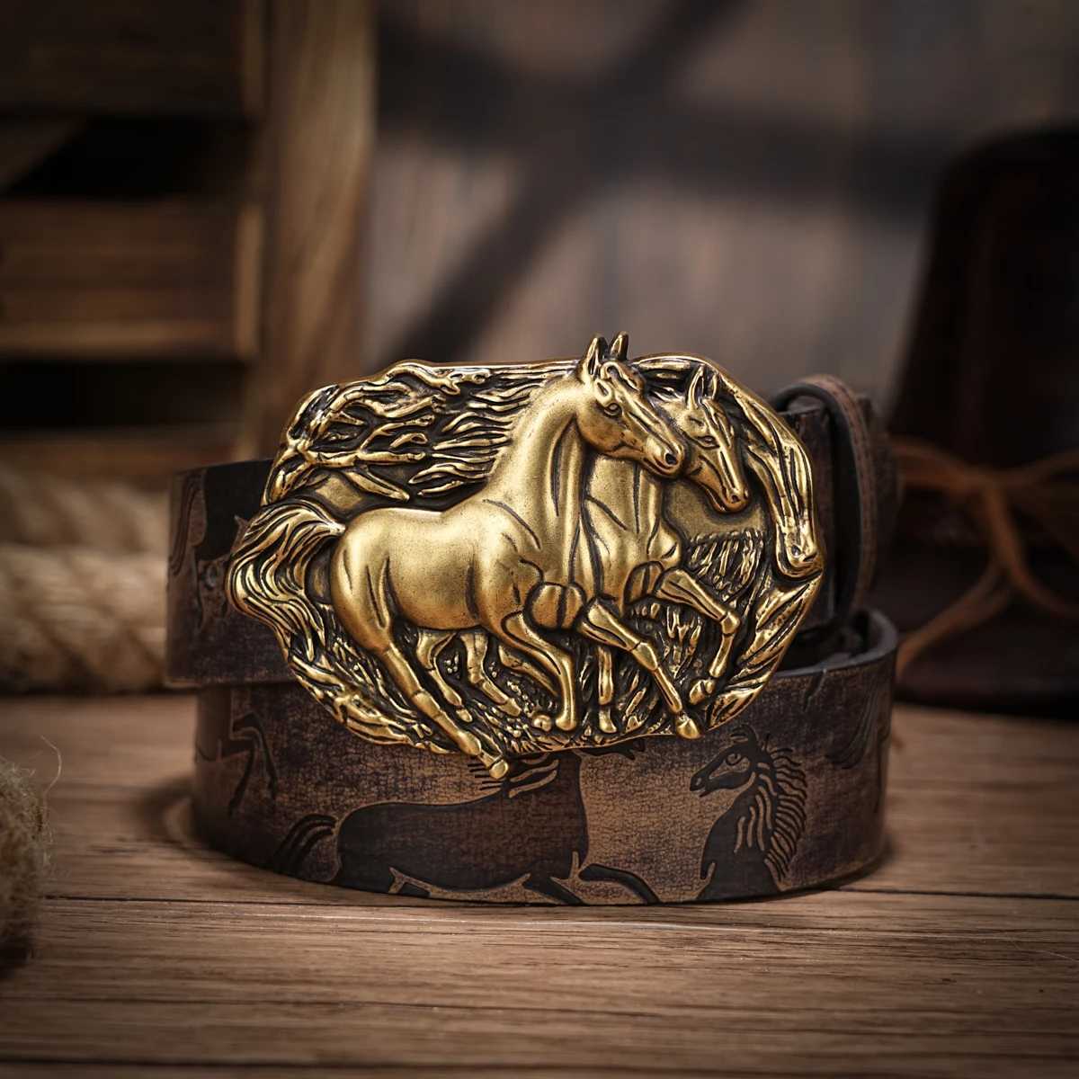 Western Cowboy PU Leather Belt - Men Waist Str Bull Decoration Floral Engraved for JeansXJ250114