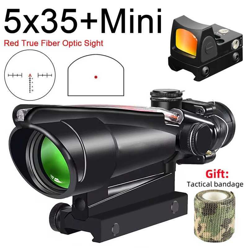 5x35 Tactical Red Real Fiber Optics Illuminated Chevron Glass Etched Reticle Optical Hunting Scope with Mini Red Dot Combo SightW241014