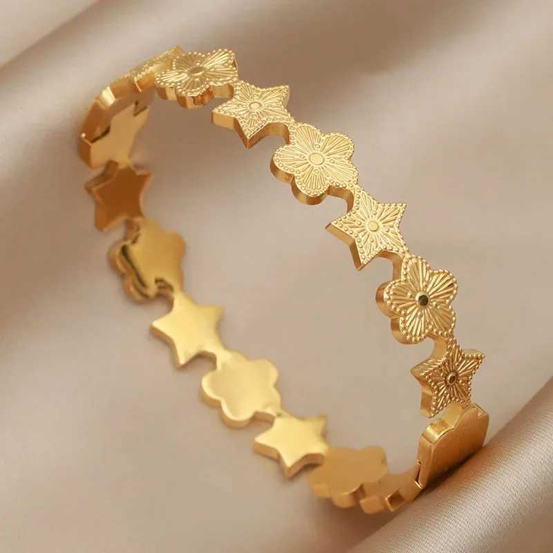 Bangle Stainless Steel Metal Flower Bangles bracelets for Women Fashion Brand Jewelry Elegant Crystal Accessories H250115