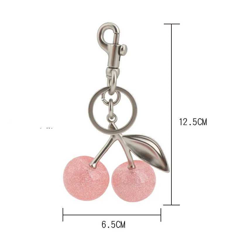Keychains Lanyards Sparkling Pink Crystal Cherry Charm Keychain For Handbag Shoulder Bag Womens Attachment Part H250115