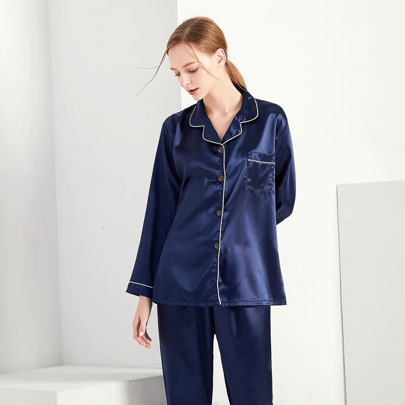 Women Satin Pajamas Cozy Lounge Set Autumn Long Sleeve Buttons Lapel Top Pants Loungewear 2 Piece Sleepwear ButtonDown Pj 250113