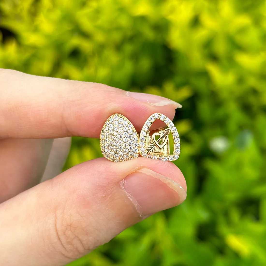 RACHELZ Hip Hop Double Love Heart Hollow Zircon Teeth Grillz 14K Gold Plated CZ Stone Tooth Caps For Women Men Couple JewelryXJ250114