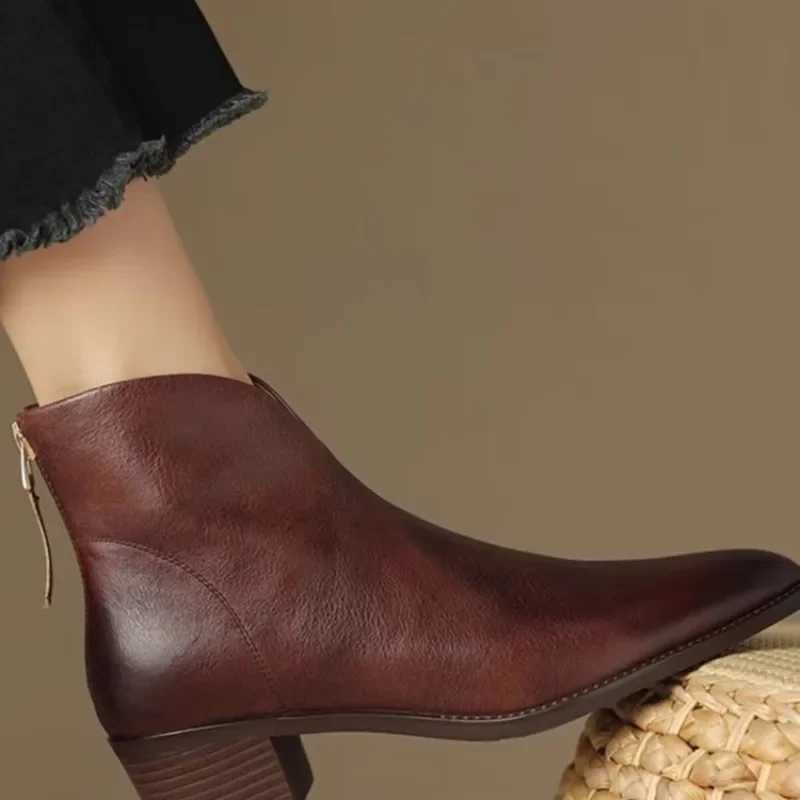 2024 High Quality Womens Shoes Ankle Womens Boots Fi Back Zip Office and Career Sexy Pointed Toe Shoes for Women ZapatosXJ250115