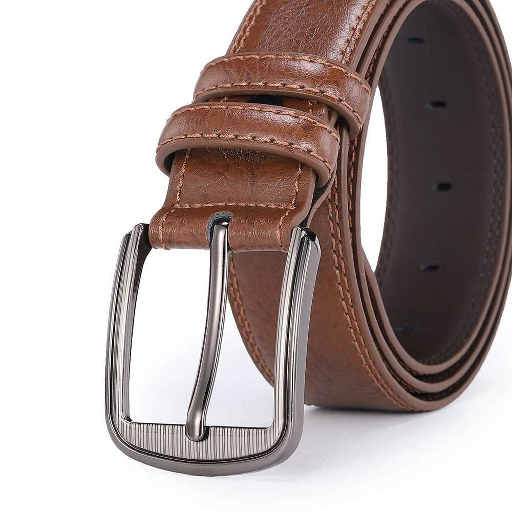 Mens cowhide pin buckle belt fashionable versatile belt pure leather pinhole belt new multi-colour red blue black brown yellowXJ250210