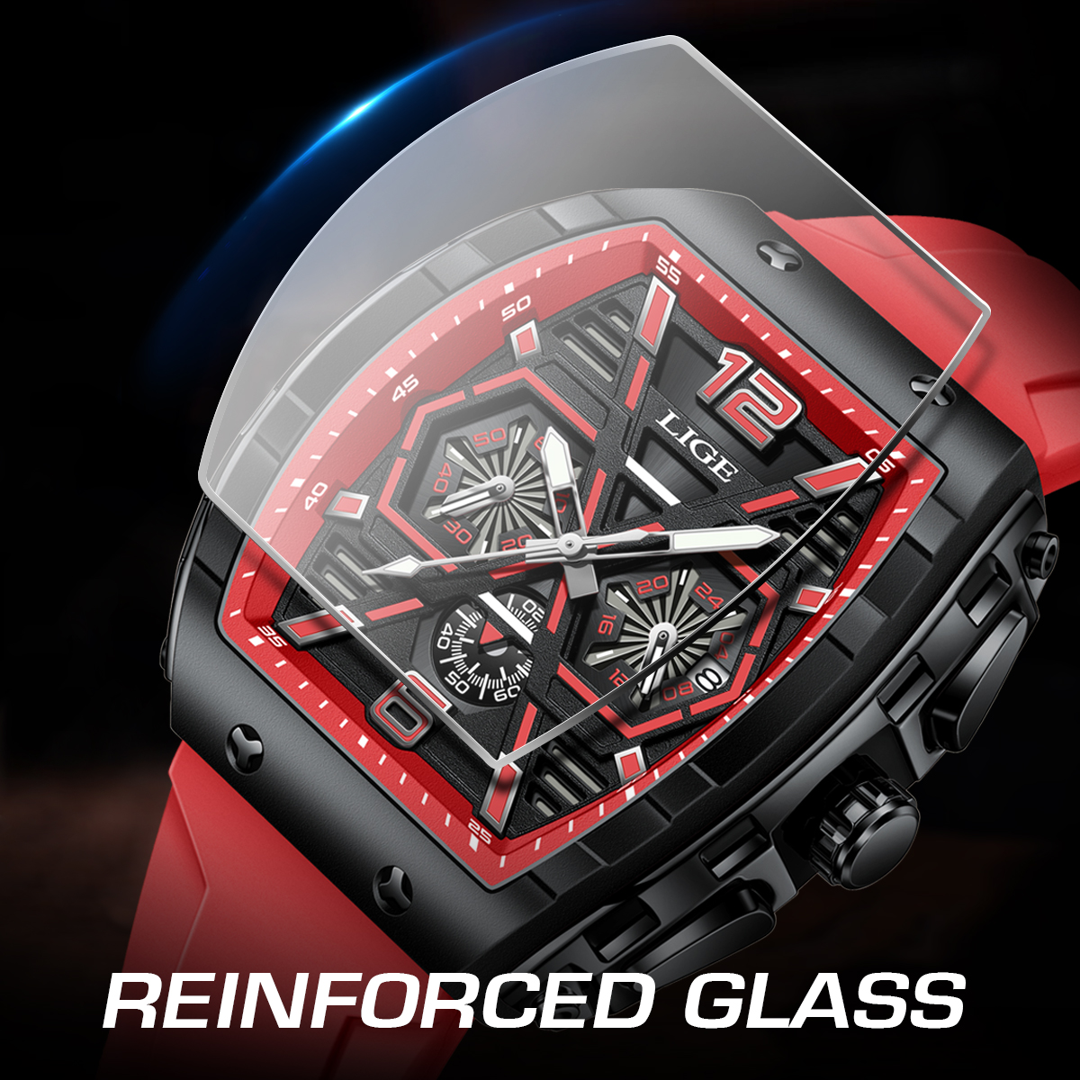 LIGE Men's quartz Watch Classic Business watch lift screen LED glow-in-the dark light wine barrel appearance multi-functional sports watch