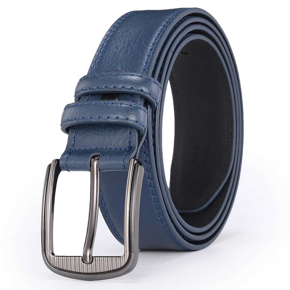 Mens cowhide pin buckle belt fashionable versatile belt pure leather pinhole belt new multi-colour red blue black brown yellowXJ250210