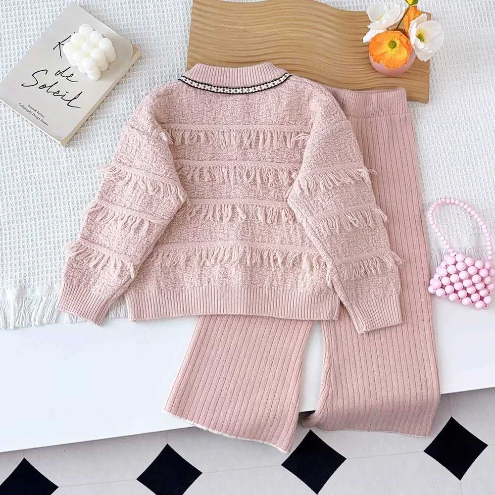 Clothing Sets Bear Leader Girls Clothes Solid Color Sweater Childrens Sets Tassel Single Breasted Cardigan Jacket+Pants Winter Two-piece Set Y241129W2
