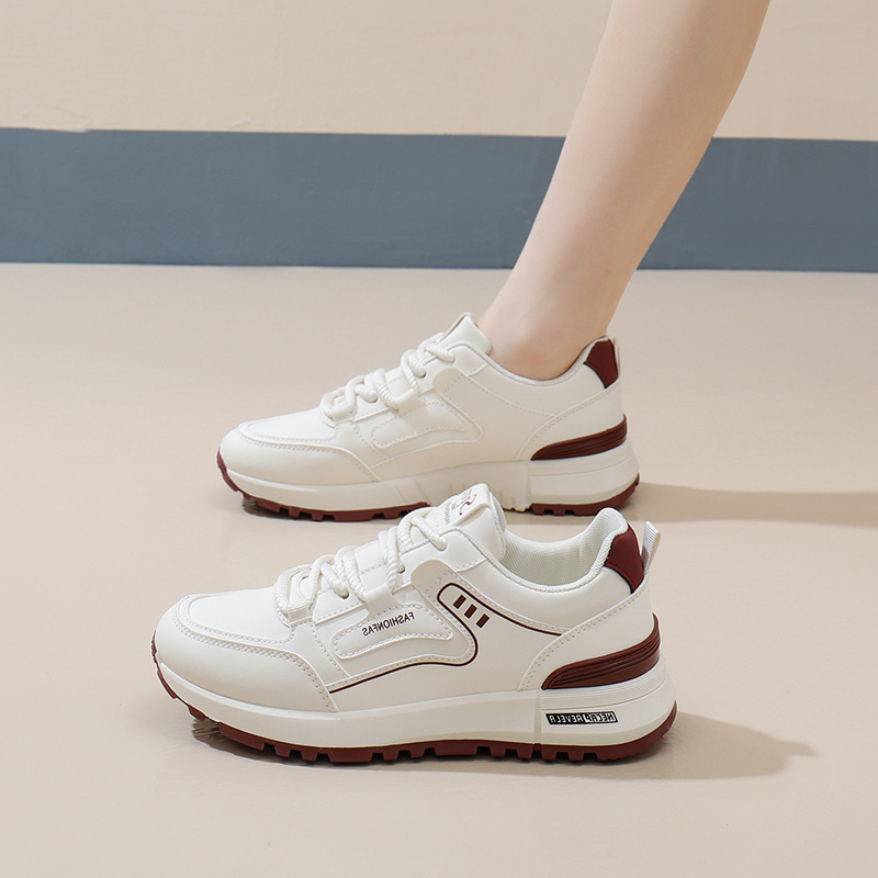 Women Sports Shoes Fashion Korean Version 2025 Spring Running Thick Sole Triple Khaki Red Free shipping