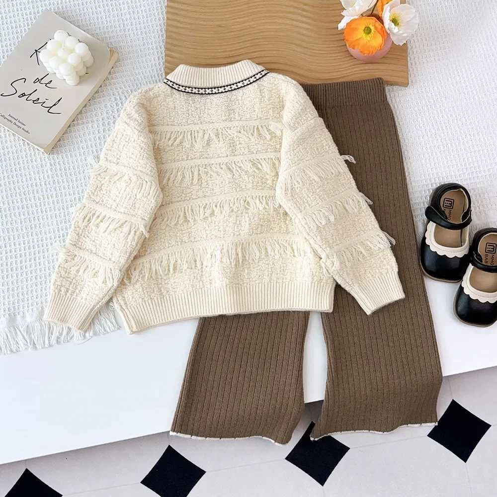 Clothing Sets Bear Leader Girls Clothes Solid Color Sweater Childrens Sets Tassel Single Breasted Cardigan Jacket+Pants Winter Two-piece Set Y241129W2