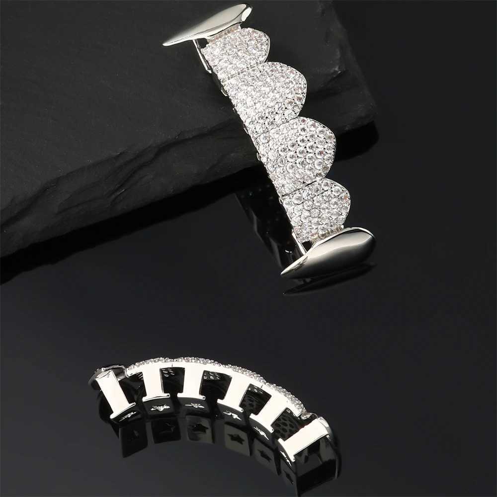 D Z New Fashion Teeth Grillz Set For Unisex Top Bottom Iced Out Cubic Zirconia Stone Brass Material Hip Hop Charm Jewelry GiftXJ250114