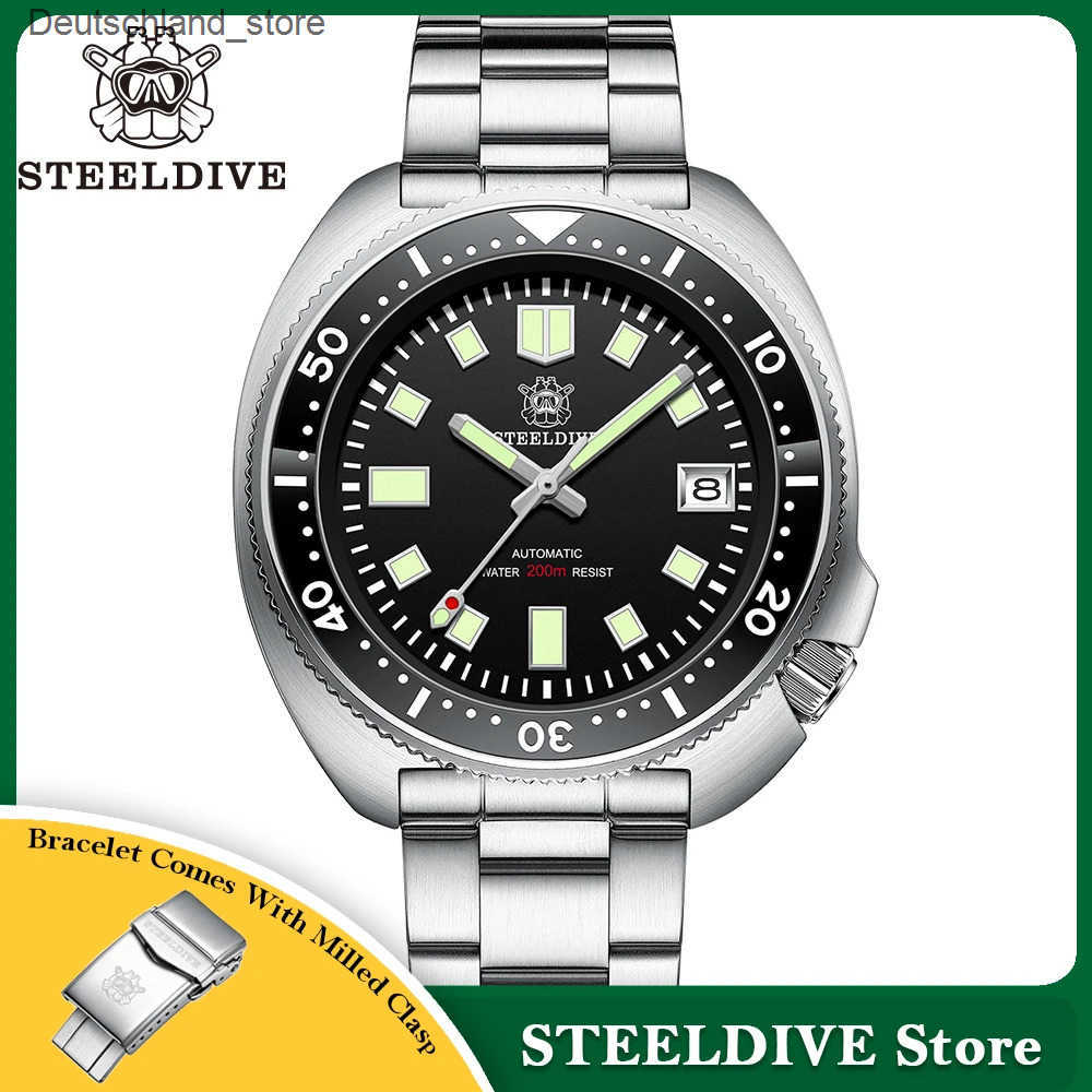 Wristwatches Steeldive SD1970 White Date Background 200M Wateproof AR Coating Sapphire Glass NH35 Black DIal Turtle Automatic Mens Dive Q250115