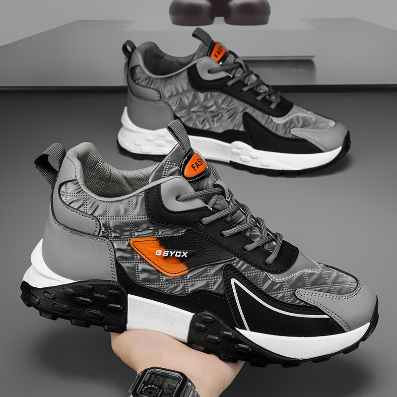 Men Sports Shoes Fashion Mesh Breathable Thick Sole Chunky Heel Comfort Triple Black Grey Free shipping